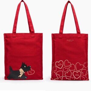 Radley London Love Token Canvas Tote Bag Scottie Dog Gold Hearts Red